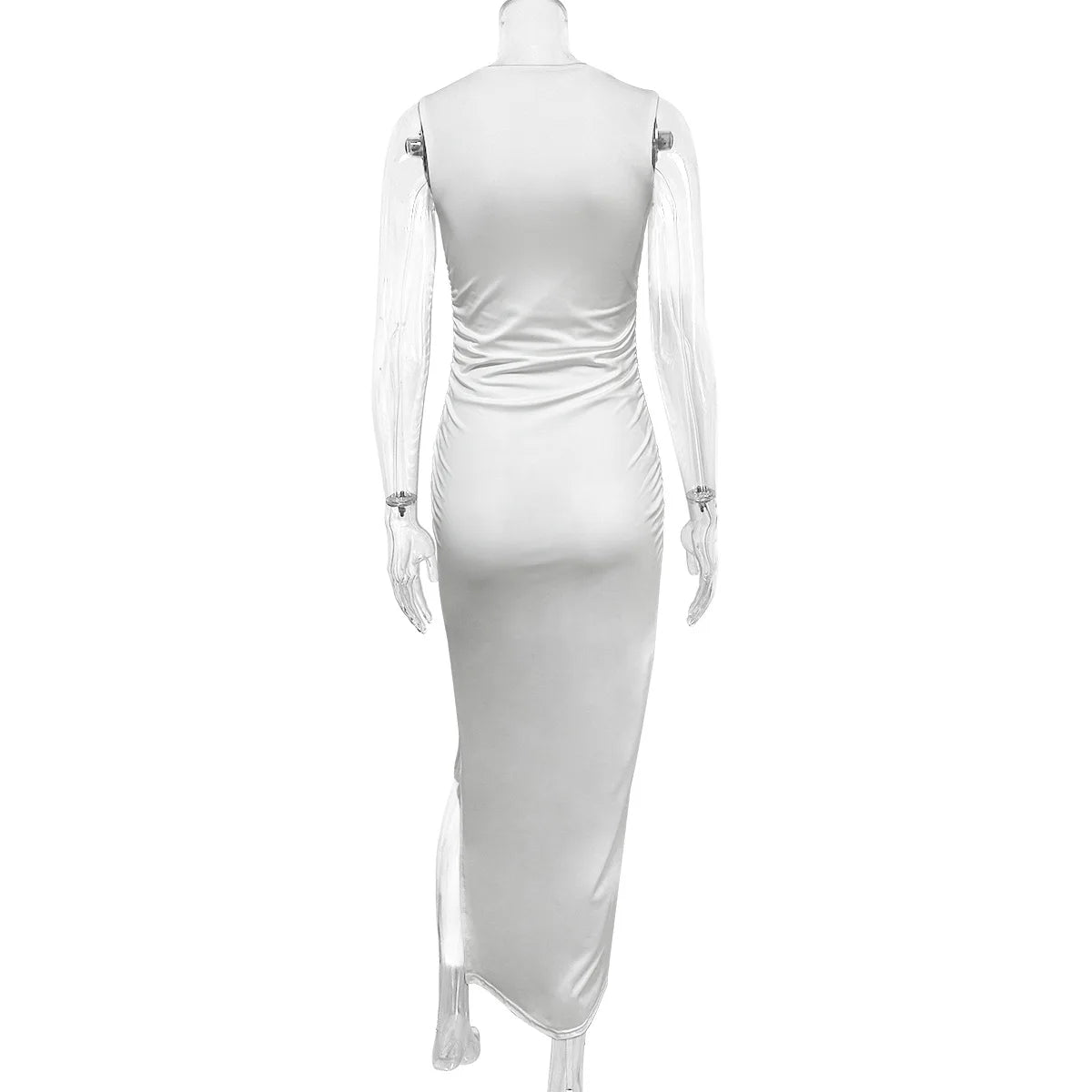 Sexy Round Neck Sleeveless Bodycon Dress Women's Off Shoulder Pleated Split Wrapped Hip Dress Party Club Elegant Long Dress