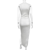 Sexy Round Neck Sleeveless Bodycon Dress Women's Off Shoulder Pleated Split Wrapped Hip Dress Party Club Elegant Long Dress