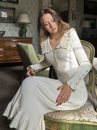 High Waist Ruffled Maxi Dresses For Women Knitted Slim Long Dress Women's Vintage Dress
