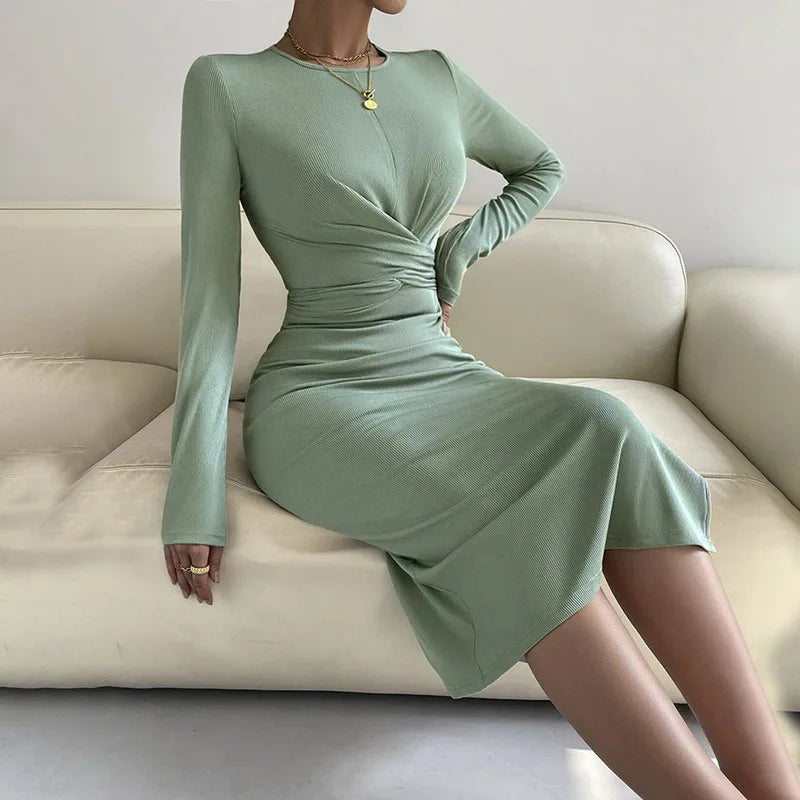 Women's Suit French Dress Professional Long Dress Office Commute Dress Round Neck Slim-fit