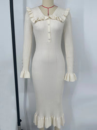 High Waist Ruffled Maxi Dresses For Women Knitted Slim Long Dress Women's Vintage Dress