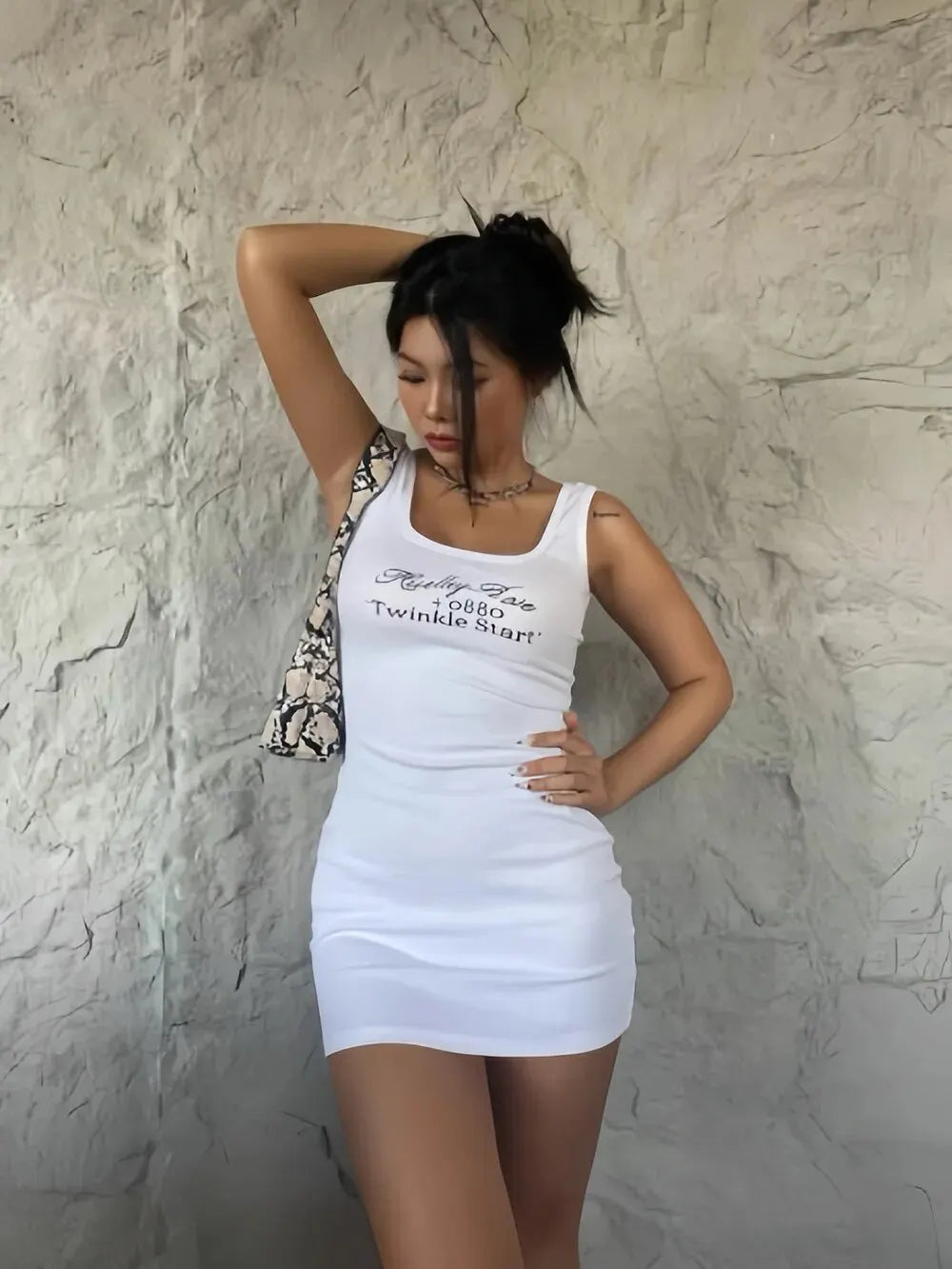 Mini Dresses for Women Short Ribbed Scoop Neck Sleeveless Casual Club Party Tank Y2k Cute Basic Fitted Bodycon Dress