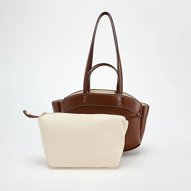 Women Tote Bag Underarm Pouch Large Capacity Pu Leather Shoulder Bag Retro Crossbody Bag
