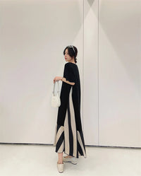 Vestidos Robe Elbise Loose Plus Size Patchwork Silk Velvet Stripe Long Dress