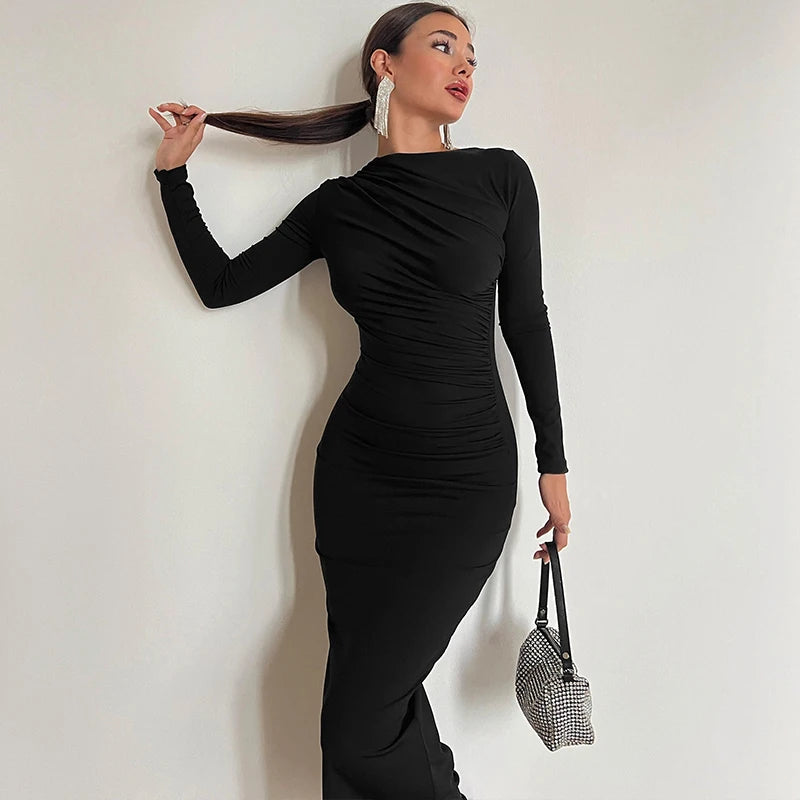 Dulzura Solid Back Slit Ruched Elegant Body-Shaping