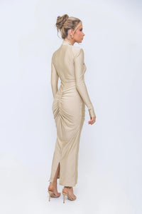 Articat Elegant Long Sleeved Elastic Tight Long Dress Pleated Hollowed Out Slim Vestido