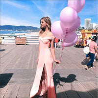 Elegant Dresses Blue Slim Maxi Dress Slash Neck Off Shoulder Dress for Women