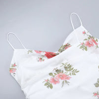 Women's Summer Short Dress Printed Halter Mesh Slim Retro Flower Dresses