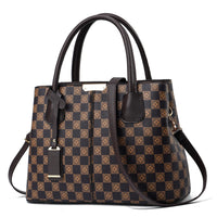 Elegant Flower Plaid Handbag: Versatile, Secure Zippered Satchel with Adjustable Strap & Polyester Lining