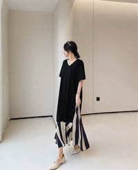 Vestidos Robe Elbise Loose Plus Size Patchwork Silk Velvet Stripe Long Dress