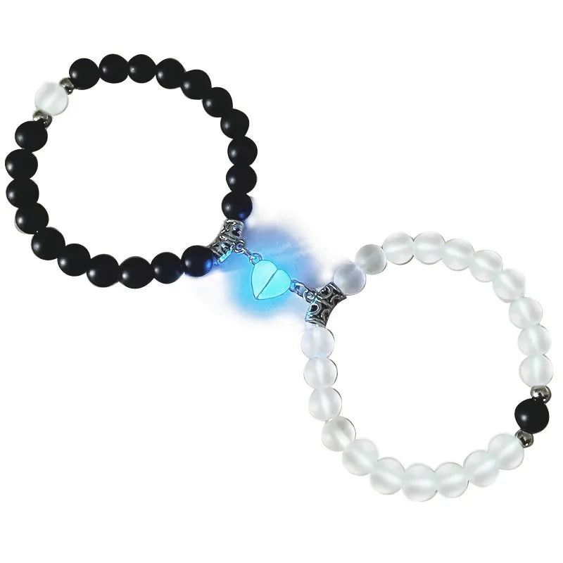 2Pcs Glow in Dark Lover Bracelets with heart Couple Braceket BFF Bracelets