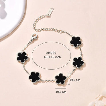 Lucky Clover Women's Hand Bracelets Double Sided Flowers Jewelry