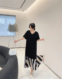 Vestidos Robe Elbise Loose Plus Size Patchwork Silk Velvet Stripe Long Dress