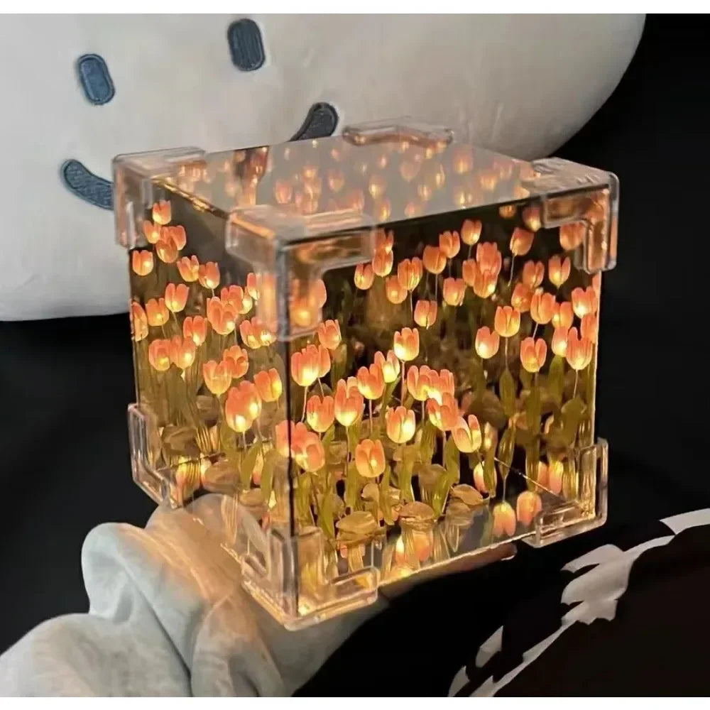 Creative Diy Tulip Flower Sea Cube Three-Dimensional Small Night Lamp Material Package for Girlfriend
