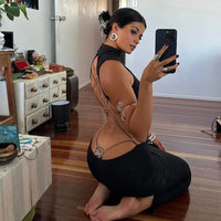 Cryptographic Sexy Backless Bandage Butterfly Detail Long Dress Elegant Outfits Robe