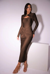 Articat Elegant Long Sleeved Elastic Tight Long Dress Pleated Hollowed Out Slim Vestido