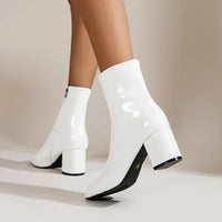 Ankle Boots for Women Side Zipper Stretch Middle Heel Botas De Mujer