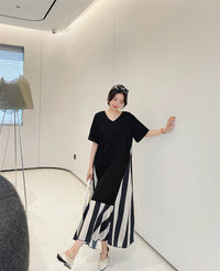 Vestidos Robe Elbise Loose Plus Size Patchwork Silk Velvet Stripe Long Dress