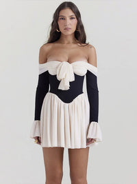 Elegant Strapless Backless Sexy Mini Dress For Women New Off-shoulder Long Flare Sleeve Pleated Club Party Dress