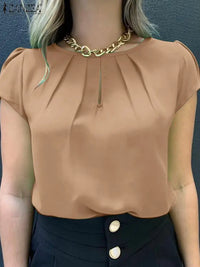 ZANZEA Summer Blouse Short Sleeve Work Blusas Mujer Femme Office Top