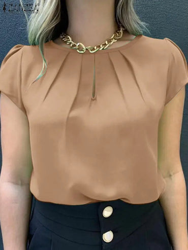 ZANZEA Summer Blouse Short Sleeve Work Blusas Mujer Femme Office Top