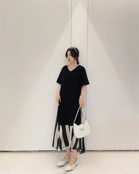 Vestidos Robe Elbise Loose Plus Size Patchwork Silk Velvet Stripe Long Dress