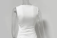 Sexy Round Neck Sleeveless Bodycon Dress Women's Off Shoulder Pleated Split Wrapped Hip Dress Party Club Elegant Long Dress