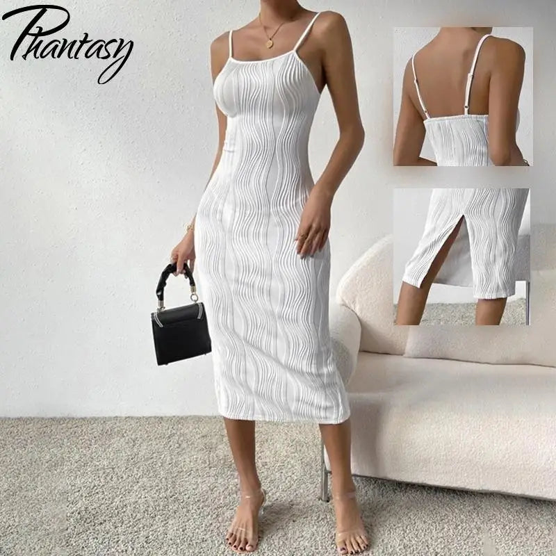 Phantasy White Dress Women Backless Long Dress Versatile Base Slit Skirt