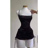 Women's Sexy Satin Lace Up Bodycon Mini Dress, Sleeveless, Backless, Party Club Dresses, Elegant Evening Clothes, Black Robe