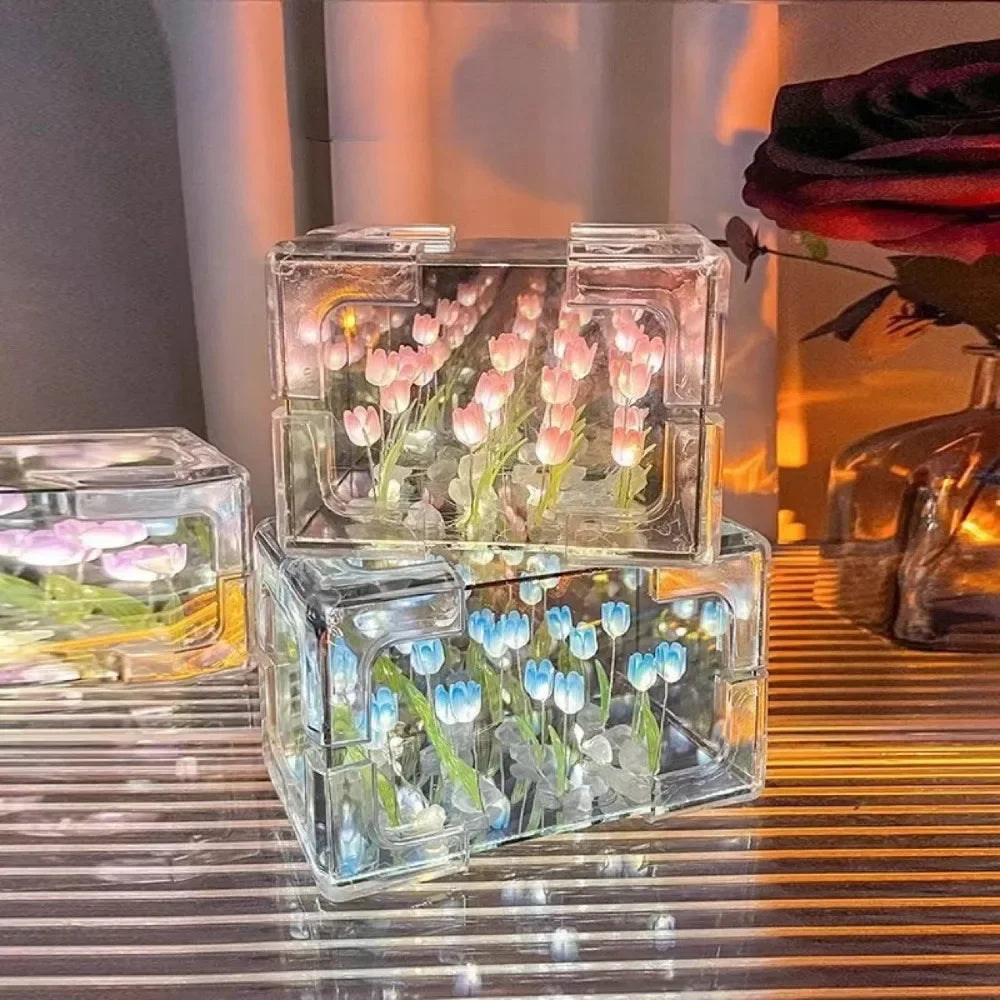 Creative Diy Tulip Flower Sea Cube Three-Dimensional Small Night Lamp Material Package for Girlfriend