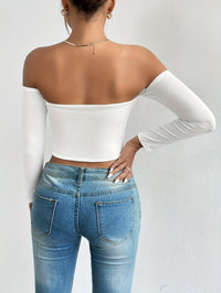 Solid Color Off-shoulder Crop Top, Sexy Long Sleeve Slim Top, Women's Clothing - Veloxea