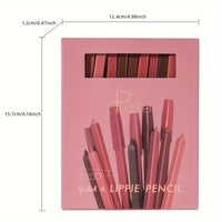 12 Colors Matte Lip Liner Pencil Set, Built In Sharpener Lip Crayon