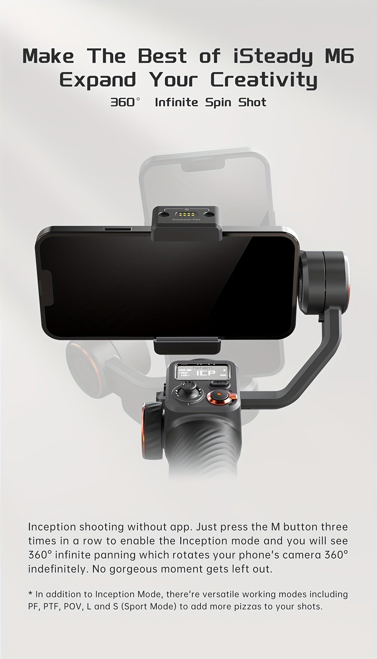 hohem iSteady M6 Gimbal Stabilizer for Smartphone, New Upgrade 3-Axis Phone Gimbal for iPhone & Android, Smart Tracking, 360°Infinite Rotation, 18H Long Battery, OLED Display for Video Recording - Veloxea