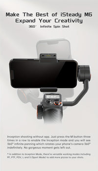 hohem iSteady M6 Gimbal Stabilizer for Smartphone, New Upgrade 3-Axis Phone Gimbal for iPhone & Android, Smart Tracking, 360°Infinite Rotation, 18H Long Battery, OLED Display for Video Recording - Veloxea