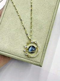 Stainless Steel Zircon Astral Blue Starry Planet Moon Pendant Necklace For Women, Great Christmas Halloween Thanksgiving Day Gift, New Year's Gift, Valentine's Day Gift - Veloxea
