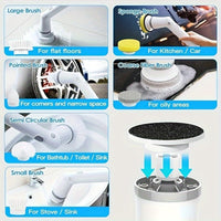 Electric Cleaning Brush, Electric Rotary Floor Scrubber, Wireless Electric Rotary Scrubber, Replaceable 6 Brush Heads And Adjustable Extension - Veloxea