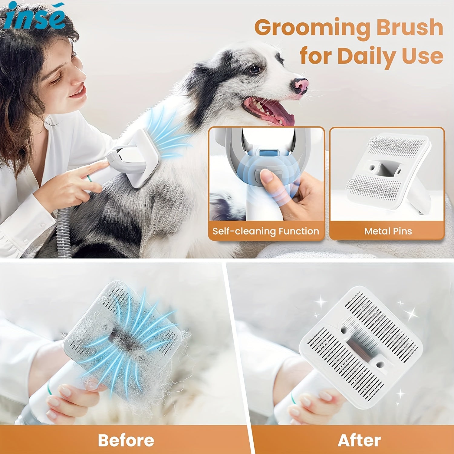 INSE P20 Pet Grooming Vacuum Cleaner, 17KPa powerful suction power, 5-in-1 multifunctional  hair vacuum cleaner - Veloxea