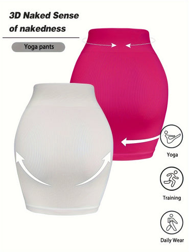 2 Pack Women's High-Elastic Tummy Control Ribbed Sports Yoga Skirt, Ideal For Fitness - Veloxea