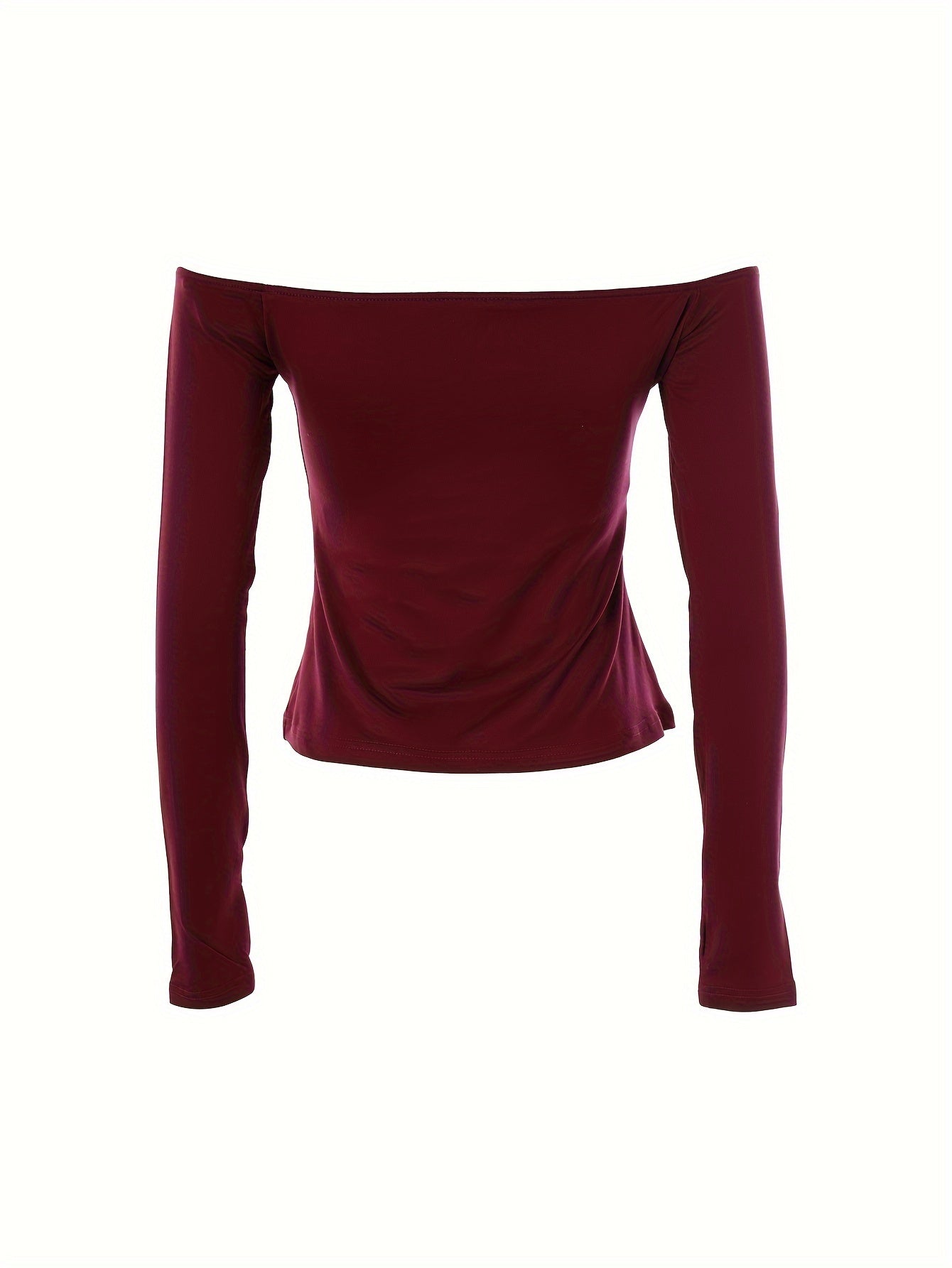 Off Shoulder Solid T-Shirt, Casual Long Sleeve Top For Spring & Fall, Women's Clothing - Veloxea