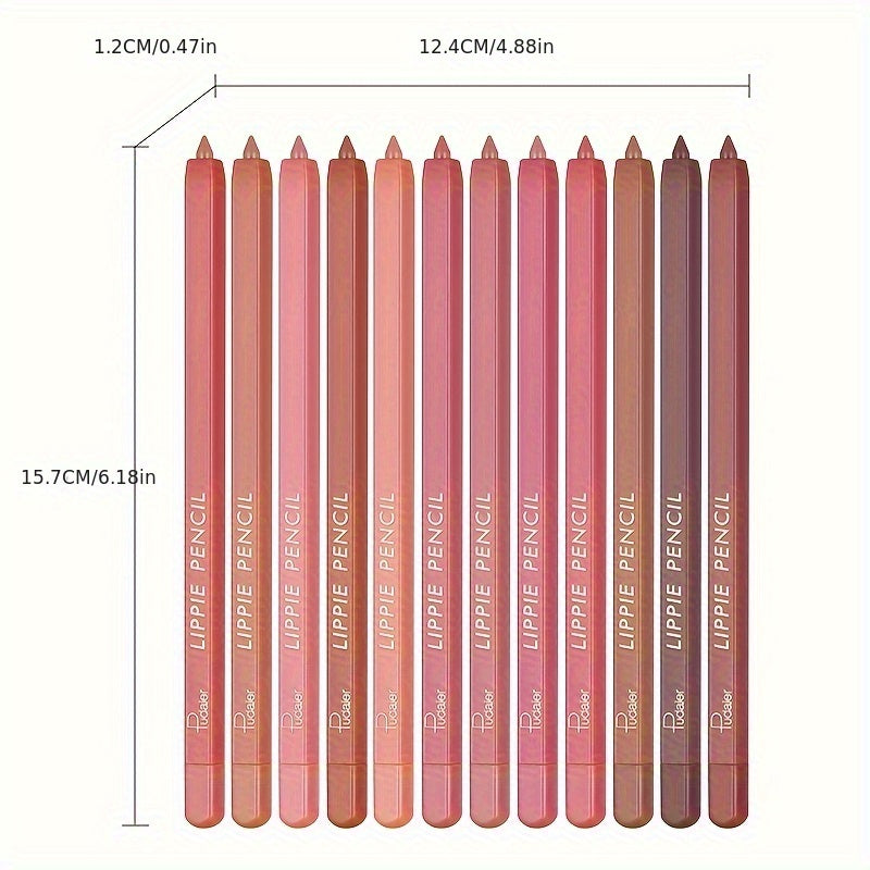 12 Colors Lip Liner Pen Set Long-Lasting, Waterproof Sweatproof, Easy Coloring Non-fading Color Rendering Lip Gloss Set Beauty Makeup - Veloxea