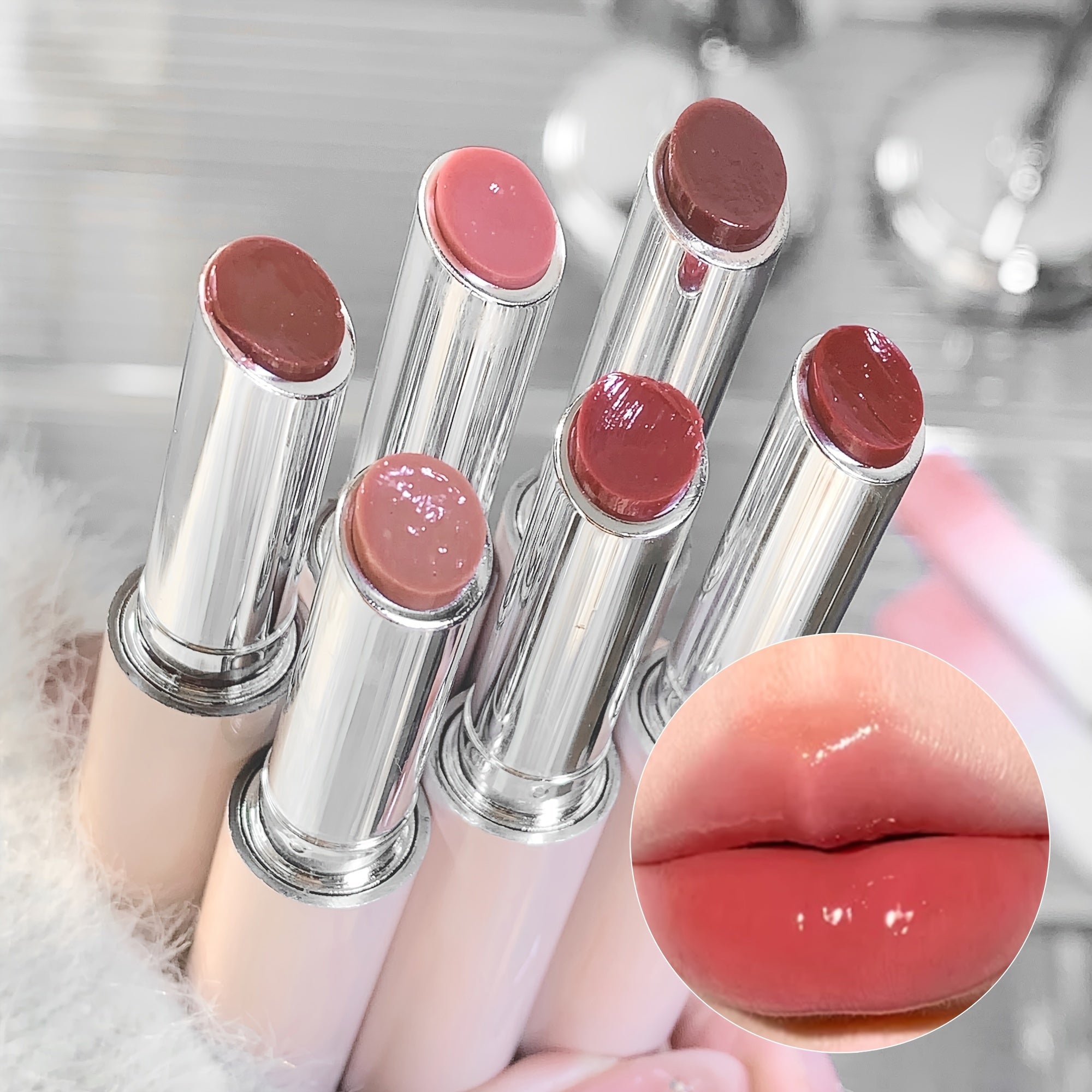 Clear Rotating Tinted Lip Balm, Solid Lipstick Moisturizing Nourishing, For Water Light Mirror Glass Feeing Lip, Can't Rotate Back After Rotating - Veloxea