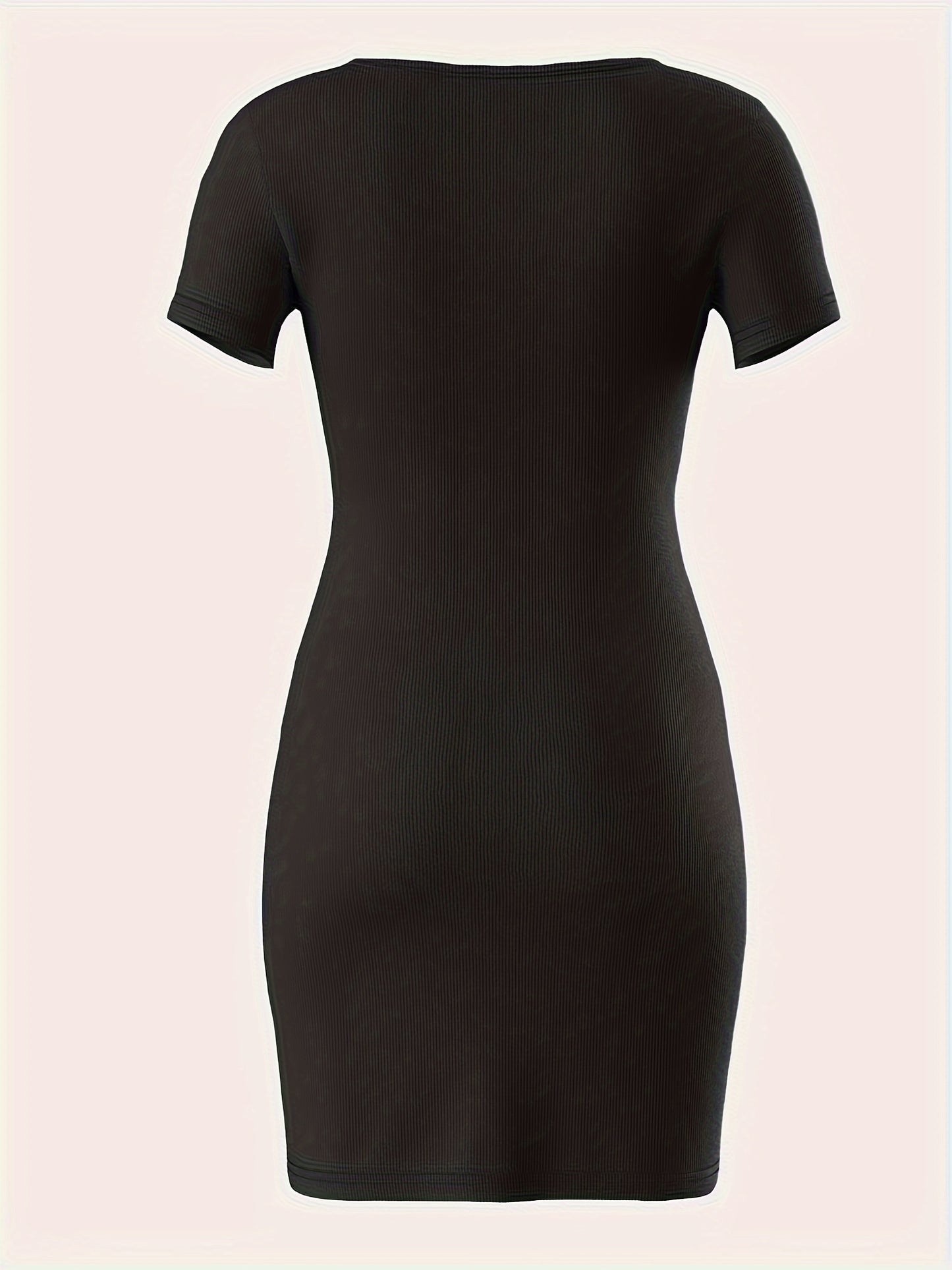 Bodycon Square Neck Dress, Casual Solid Color Short Sleeve Split Hem Dress For Spring & Summer, Women's Clothing