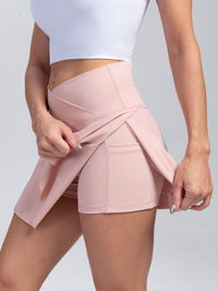 women's high-waist Athletic Skirt Shorts, 2-in-1 Tennis Skort with Pockets, Cross-Waist yoga gym running Sports Skirt, Quick-Dry Fitness Activewear - Veloxea