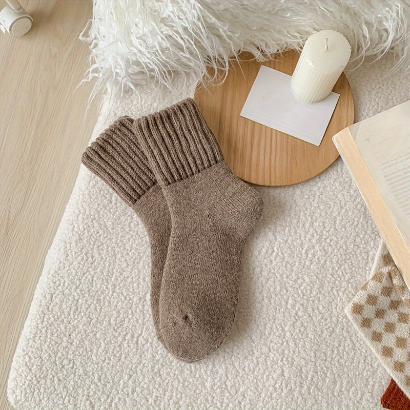 5 Pairs Simple Solid Thickened Socks, Comfy & Soft Unisex Mid Tube Socks, Women's Stockings & Hosiery - Veloxea