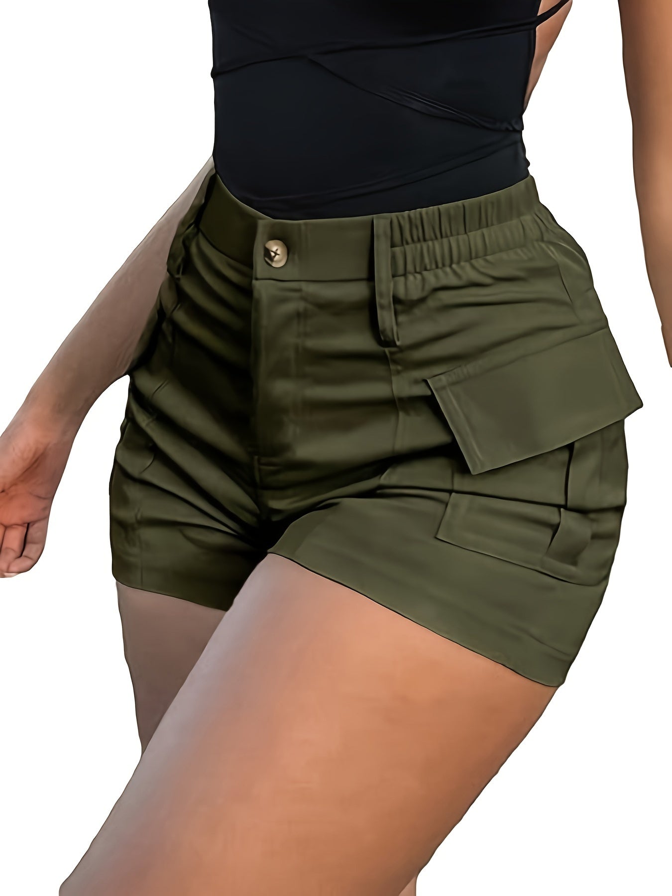 Women's Casual Street Trend High Waist With Pockets Skinny Stretch Shorts Women - Veloxea