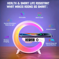 Wireless Speakers With Wireless Fast Charging, Rhythm RGB Light, Bar Smart Light, Sunrise Alarm Clock, Wake Up Light For Bedrooms, Dimmable Table Lamp. - Veloxea