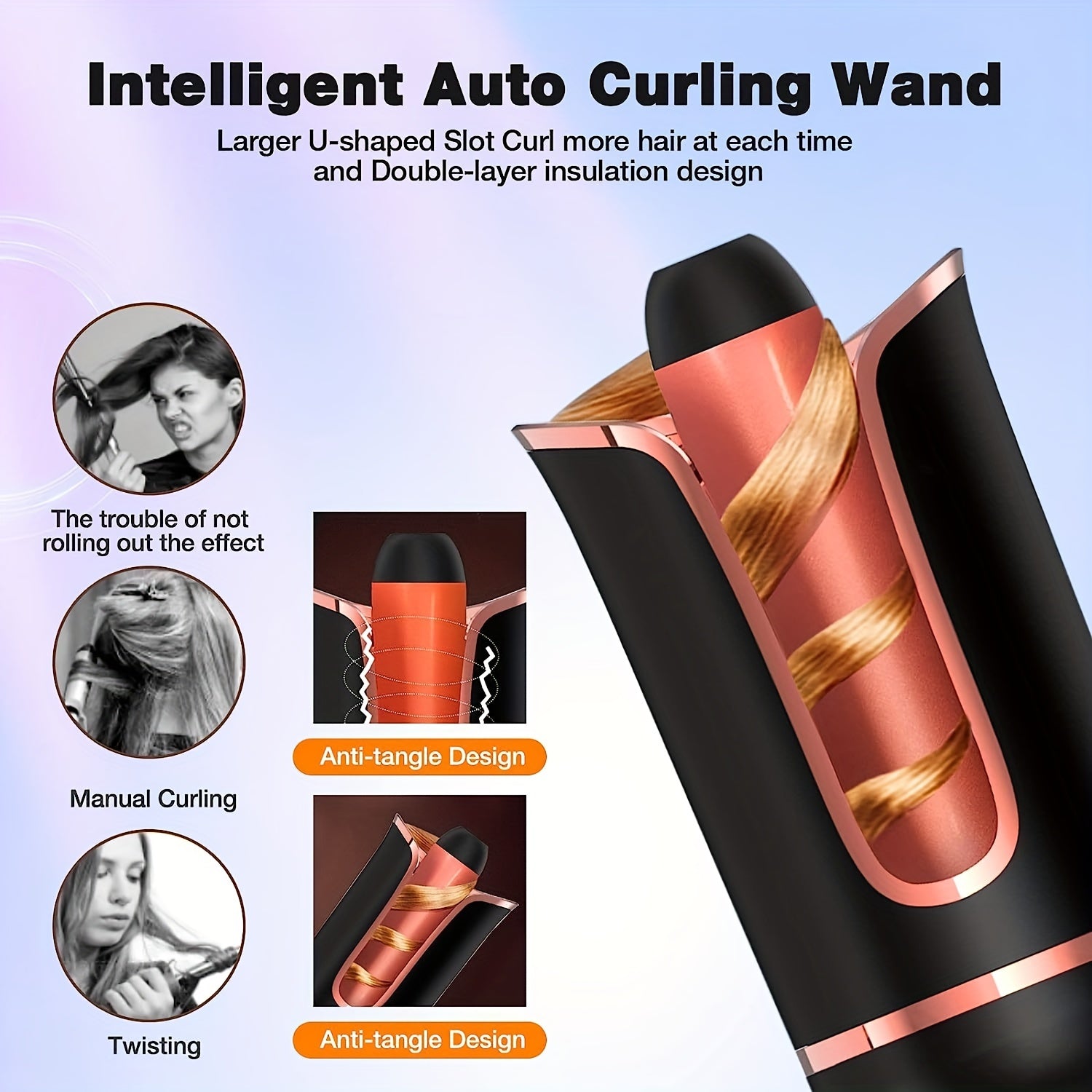 Automatic Hair Curler, Ceramic Ionic Barrel Automatic Hair Curling Iron, Auto Curling Wand With 1" Large Rotating Barrel & 4 Temps & 3 Timer Settings, Dual Voltage Spin Iron For Hair Styling (Upgrade) - Veloxea
