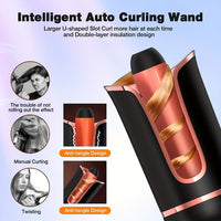 Automatic Hair Curler, Ceramic Ionic Barrel Automatic Hair Curling Iron, Auto Curling Wand With 1" Large Rotating Barrel & 4 Temps & 3 Timer Settings, Dual Voltage Spin Iron For Hair Styling (Upgrade) - Veloxea