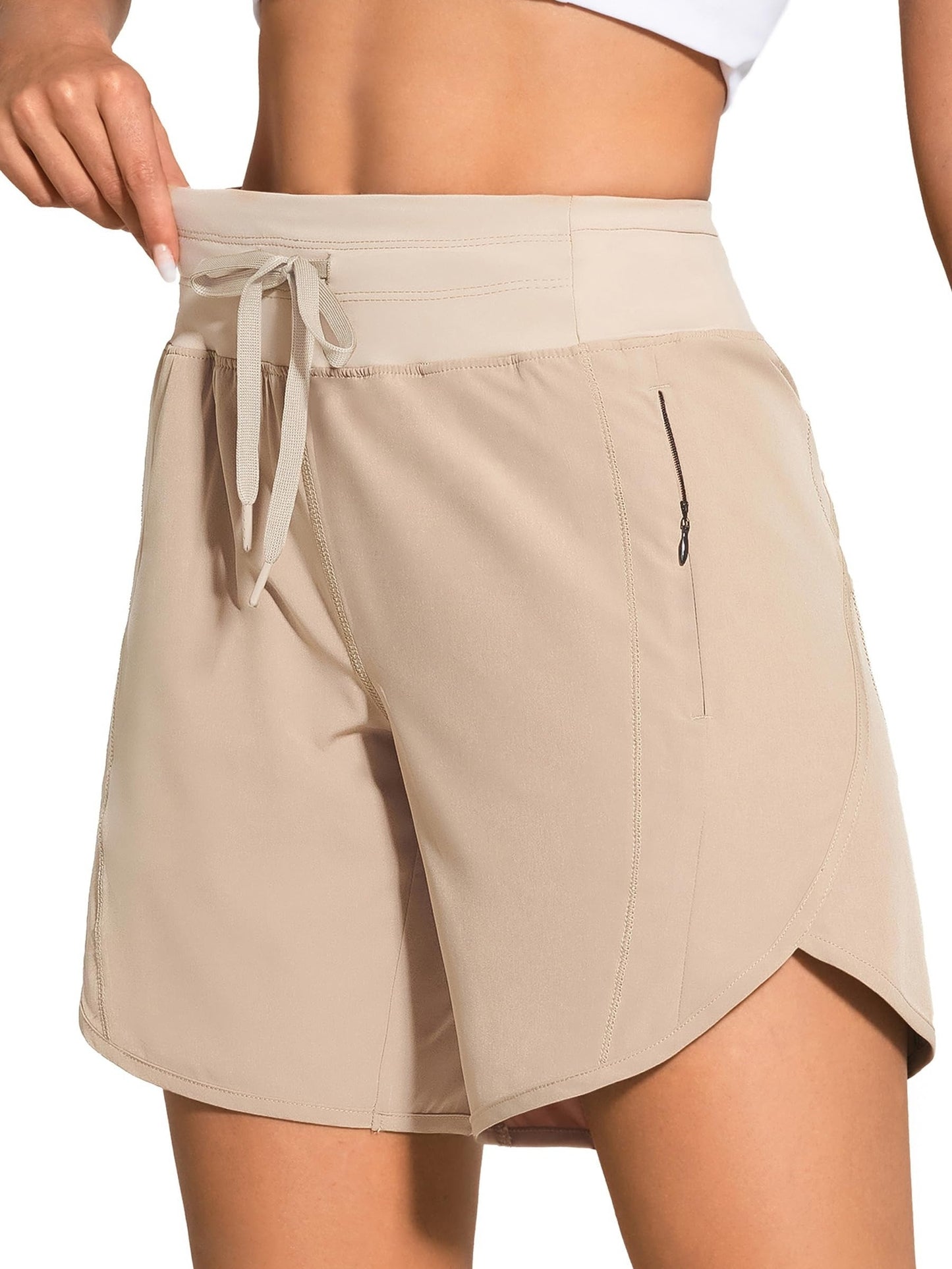 Women's High-Waisted Running Shorts, Casual Athletic Shorts, With Pockets & Drawstring