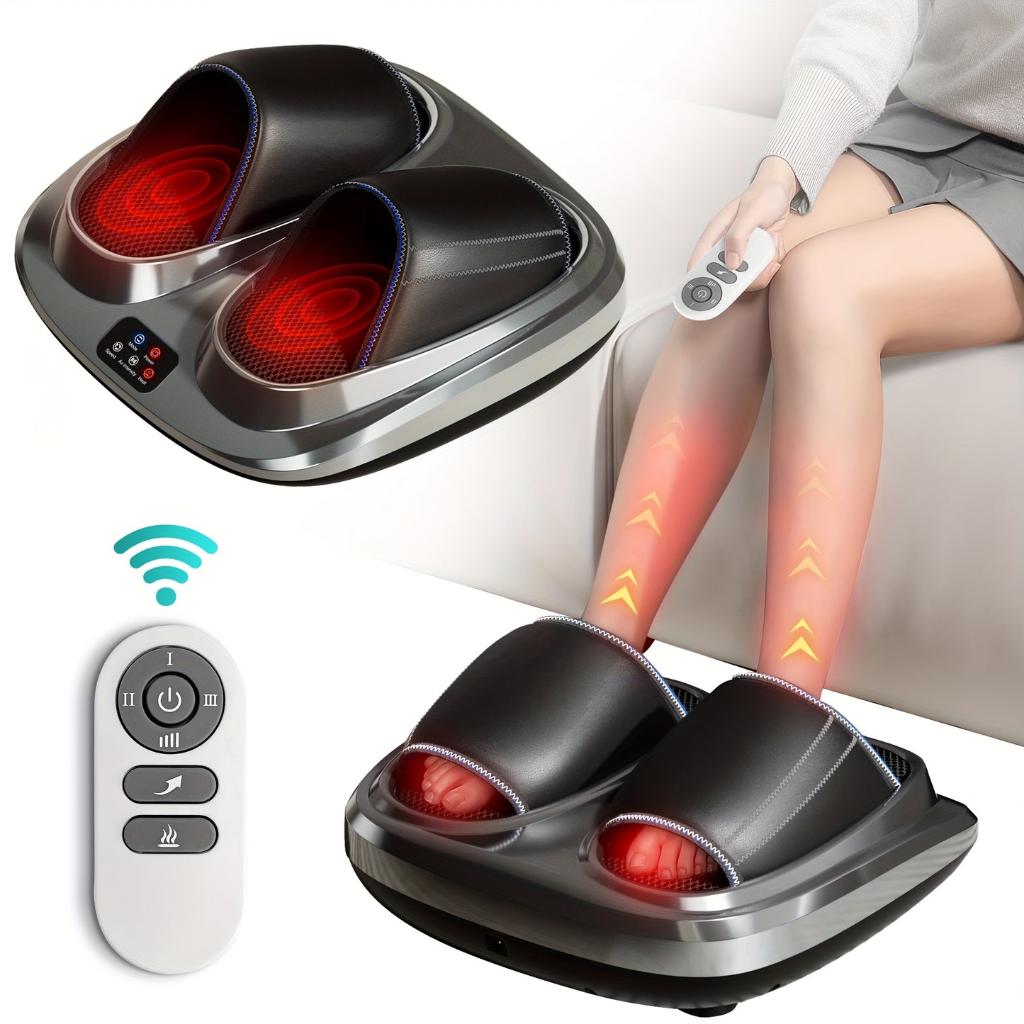 2023 3D Shiatsu Foot Massager for Circulation and Relax, Foot Massager Machine with Deep-Kneading and heat, help for Relax, Calf Massager, ideal gift for Mom Dad Friends Christmas - Veloxea